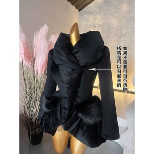 女王范褶皱翻领短款冬季女人味收腰保暖上衣羽绒服