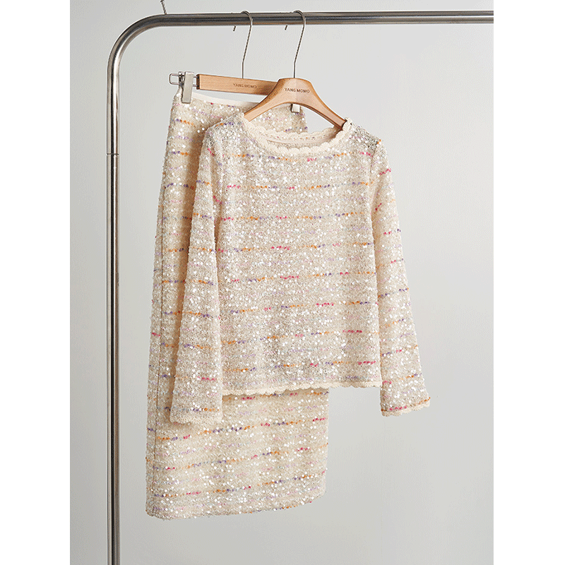 春季搭配一整套小香风亮片针织衫上衣半身裙套装2025新款轻奢女装