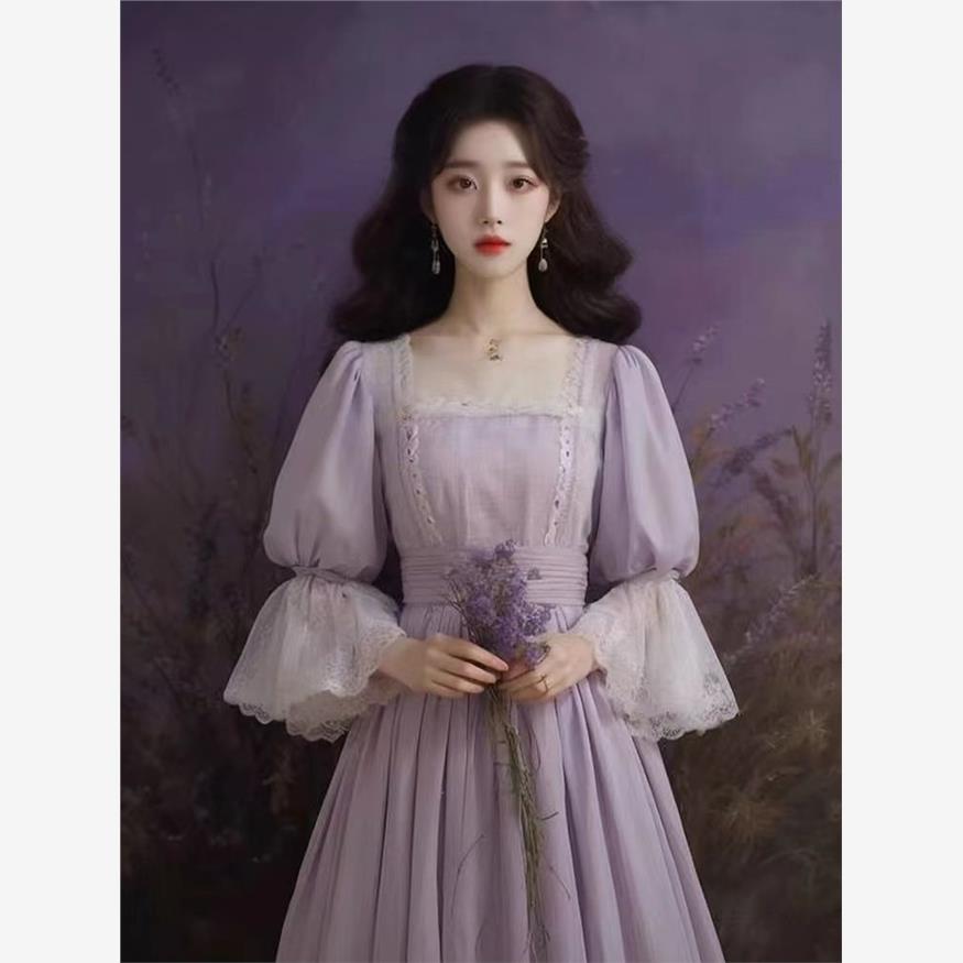 法式气质连衣裙高级方领2