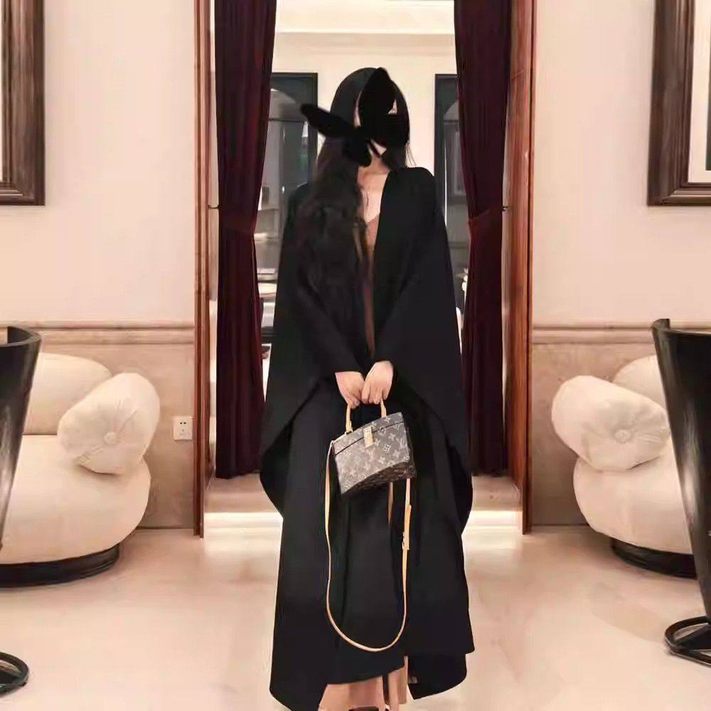 黑色高级感小贵妇氛围感气质毛呢斗篷披肩外套女披风2024秋冬新款