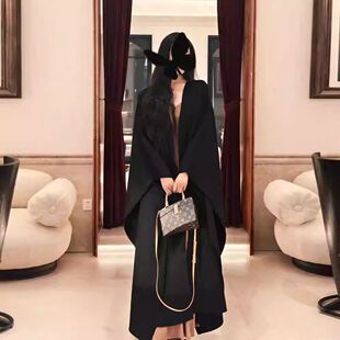 黑色高级感小贵妇氛围感气质毛呢斗篷披肩外套女披风2024秋冬新款