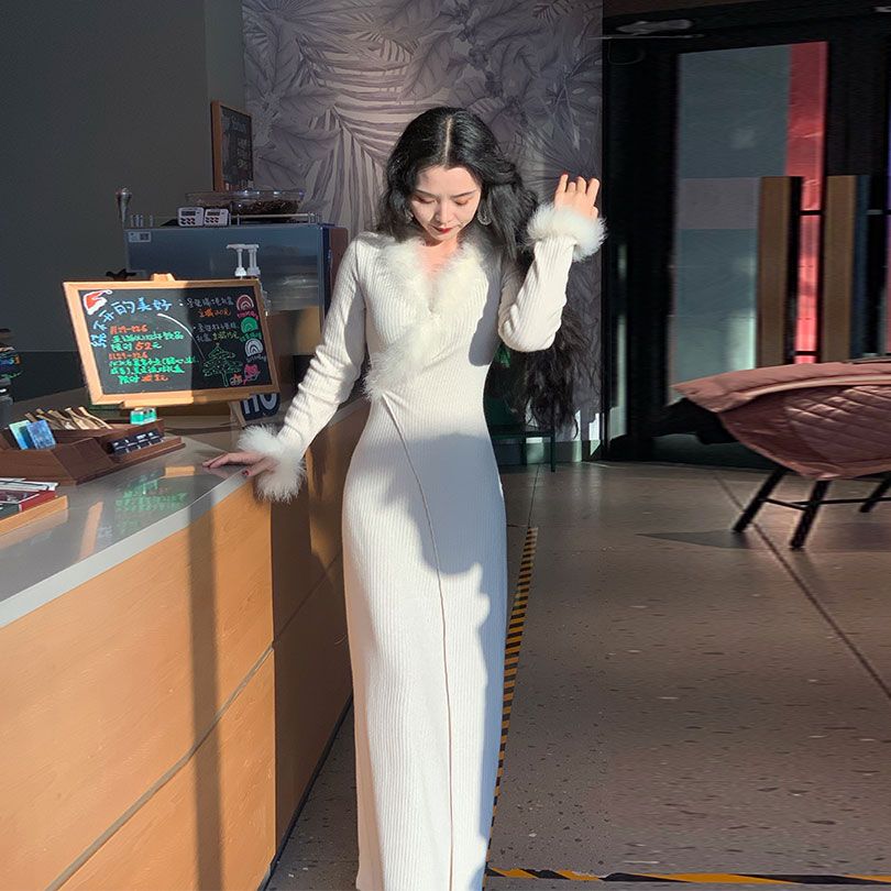 2023秋季新款气质女神范长裙高级感女装冷淡风长袖连衣裙