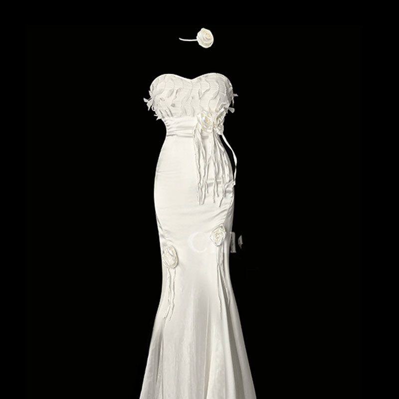 夏季新款月影流光性感修身抹胸长款连衣裙缎面晚礼服高级感裙子