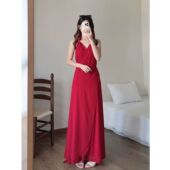 夏季 2024高级气质新款 露背度挂脖长裙 修身 法式