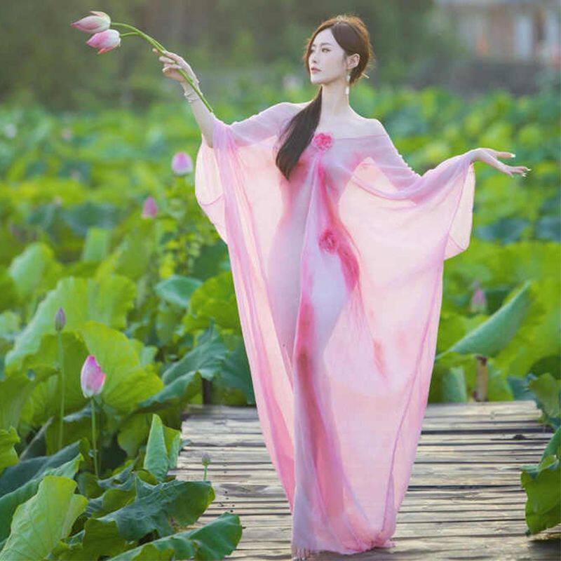新中式禅意扎染V领蝙蝠袖