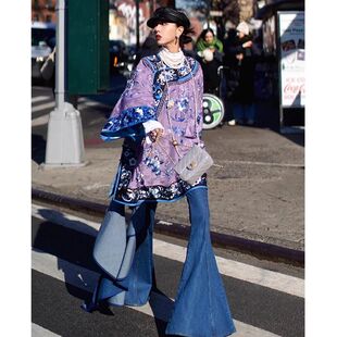 新中式国潮风紫色印花外套清代女装汉服绝美别致上衣