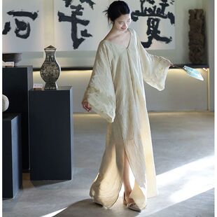 2023新款复古气质端庄温柔新中式国风绝美简约设计v领衬衫连衣裙