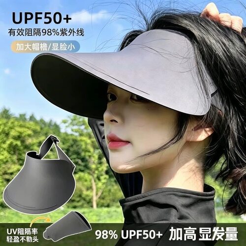 无痕一体空顶防晒帽女夏季可折叠防紫外线遮阳帽户外骑行太阳帽