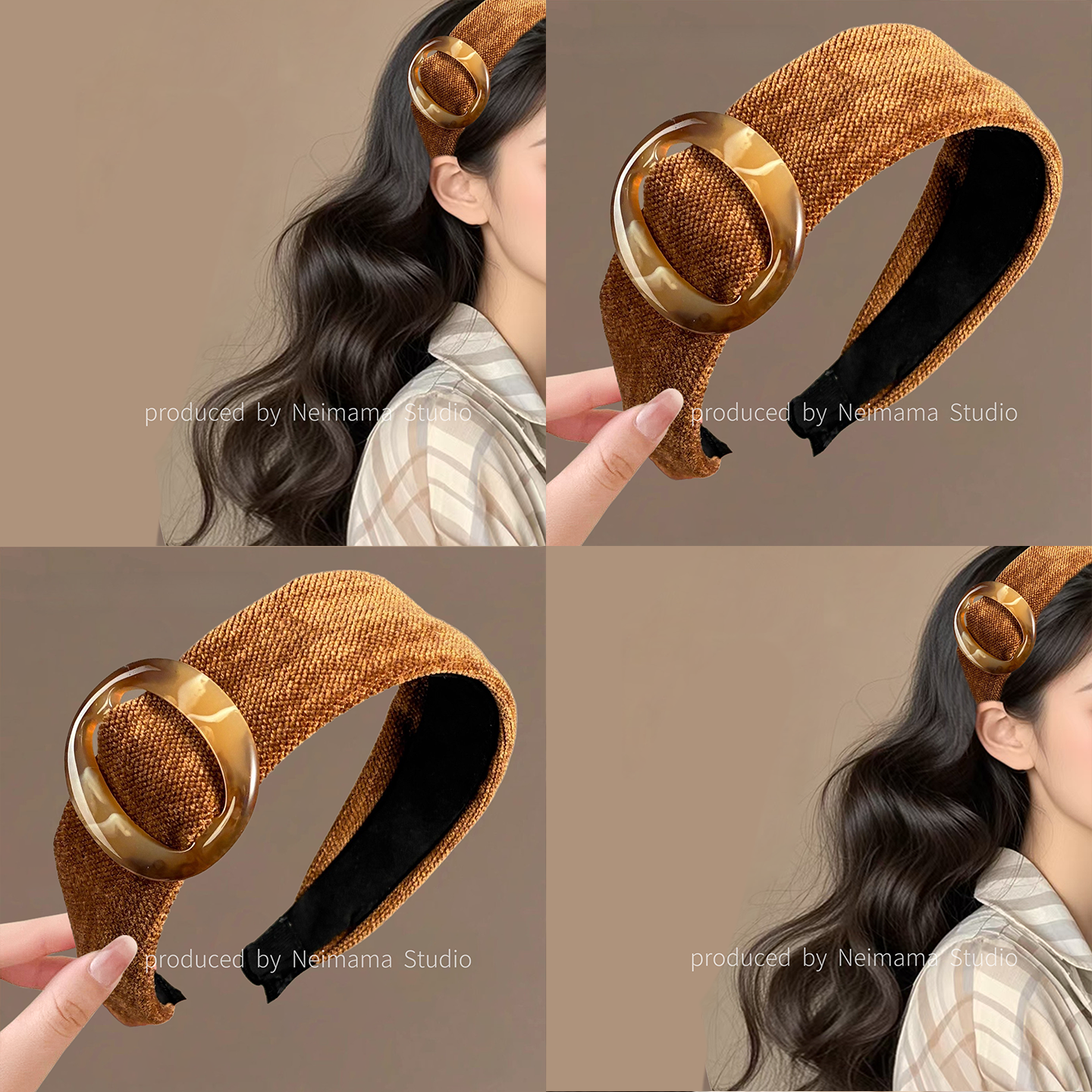 睿智美德~咖色圆环宽发箍时尚复古高颅顶头箍美拉德百搭服饰拎环