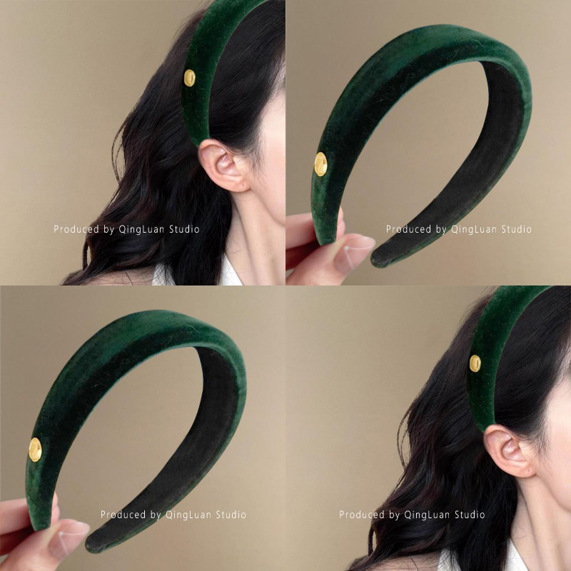 优雅森绿~复古丝绒发箍女高级感