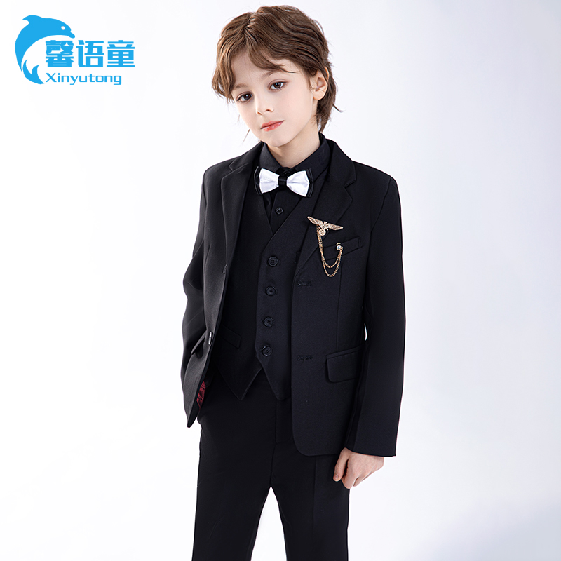 儿童西装套装男童礼服主持人小西服花童婚礼帅气男孩演出服帅气黑