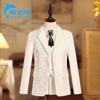 男童白色小主持西服套装