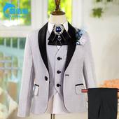 儿童西装 银色男童西服亮片小西服演出服钢琴宴会典礼外套马甲 套装