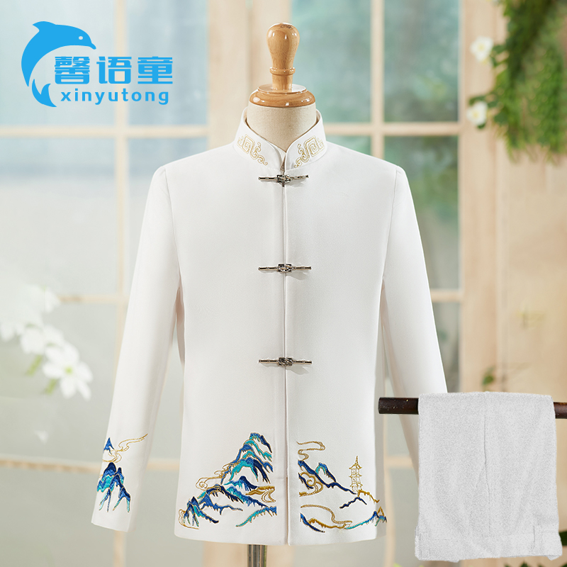 男童西装套装国风中山装主持人