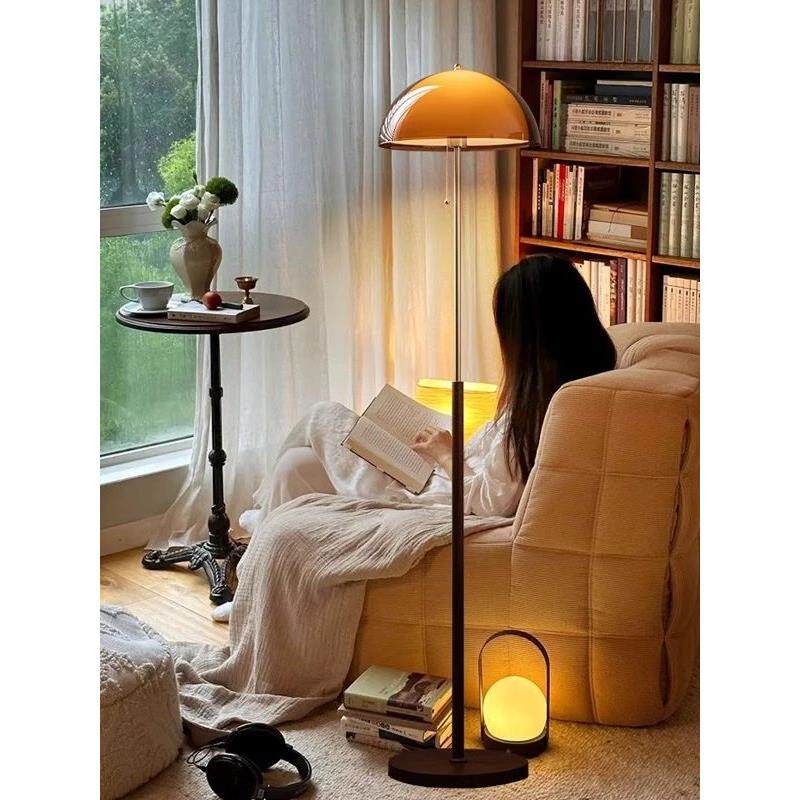法式中古落地灯客厅沙发旁落日氛围灯卧室床头设计师覆古立式台灯
