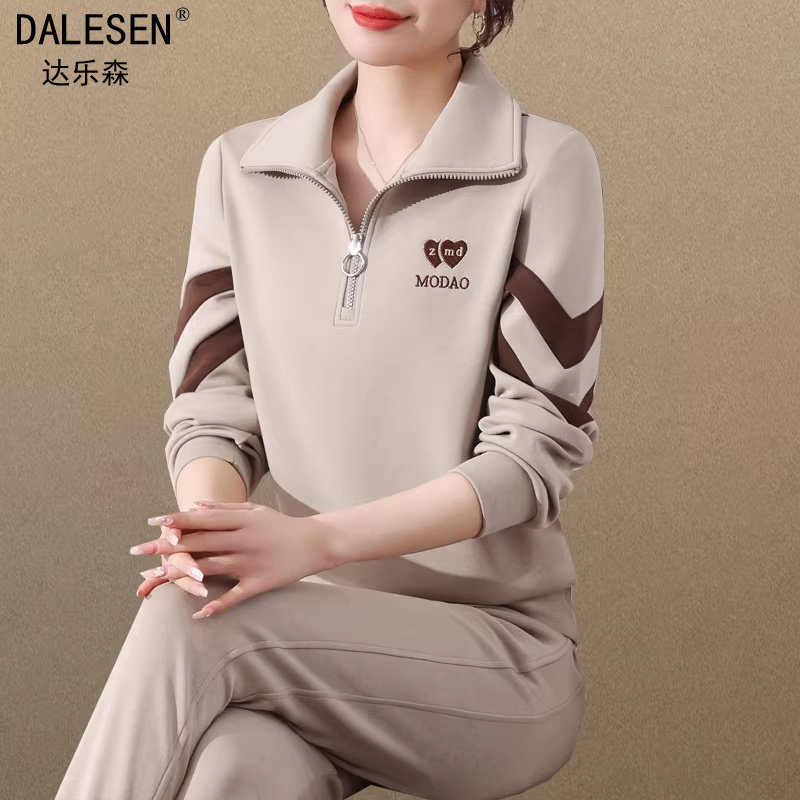 休闲运动套装女2026新款春秋半开衫卫衣洋气时尚减龄跑步服两件套