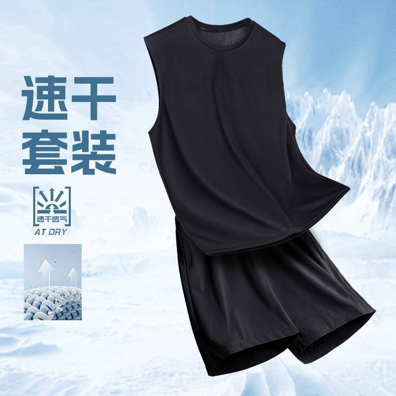 速干运动套装男夏季背心短裤无袖T恤健身篮球服体考
