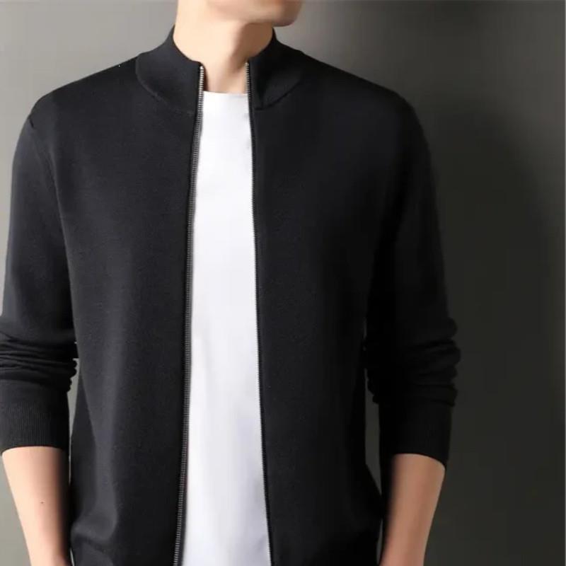 欧潮奢品男装秋冬舒适保暖可机洗男士i精纺羊毛开衫外套针织衫
