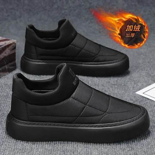 沭翊卓百货店f冬季加绒加厚棉鞋子男款保暖板鞋一脚蹬运动休闲棉