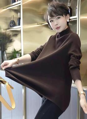 浮白裁缝铺松弛感秋冬咖色宽松气质显瘦半K高领上衣百搭中长款打