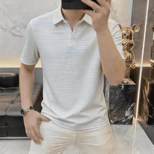ZJ轻奢服饰轻奢时尚夏季男士老钱风提花肌理感圆领短袖T恤POLO衫
