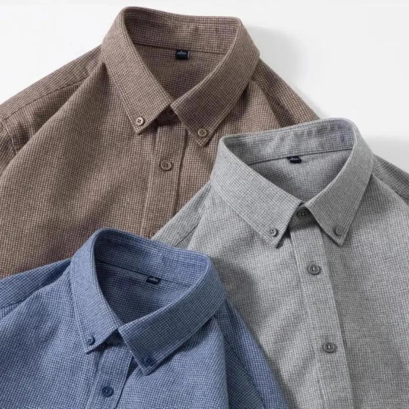 路威尔2025秋季n纯棉磨毛男士千鸟格翻领长袖衬衫时尚衬衣秋