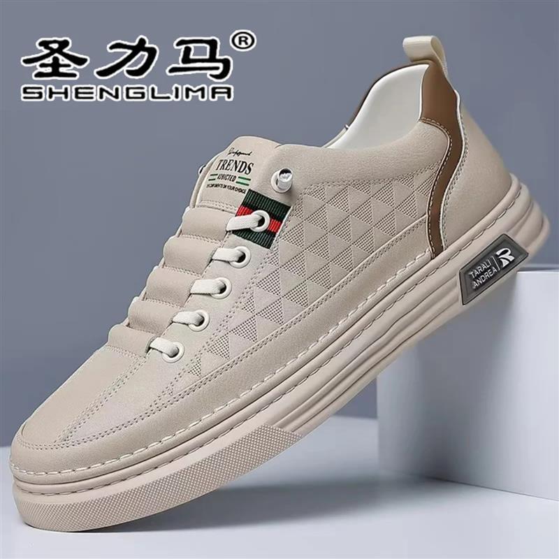 圣力马鸿星店真皮男鞋新款透气休闲鞋子J高端男士i帕拉鞋一脚蹬板