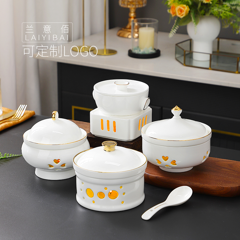 酒店陶瓷加热明炉汤盅位上餐具