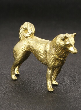 实心黄铜迷你翘尾小狗摆件