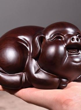黑檀实木质雕刻招财十二生肖花梨猪摆件家居客厅装饰品工艺品