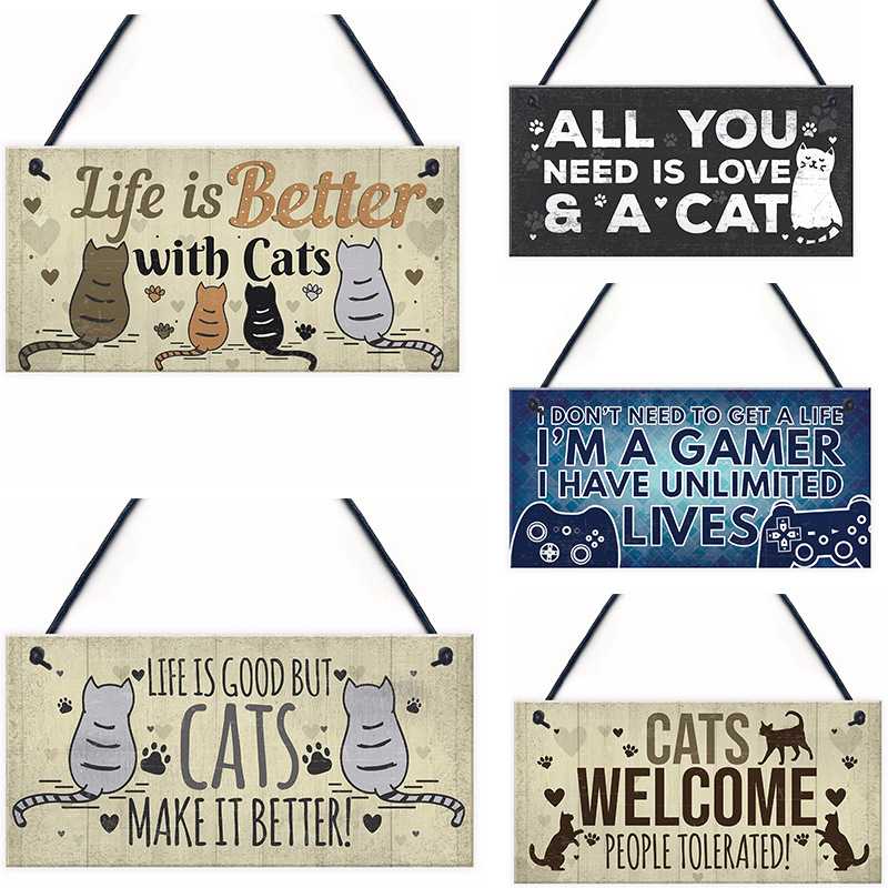 欧美木板猫家居墙面装饰画木牌圣诞摆件圣诞木头装饰壁挂木质