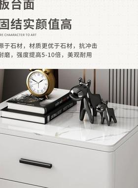 轻烤漆岩板床头柜木ETZ奢现代简约卧室简高端全实床边柜整极装储