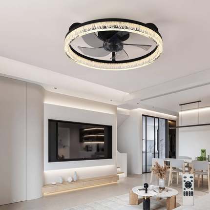 202形5亚马逊热销款LED风扇灯意59式轻奢亚克力圆吊灯扇吸灯顶厂