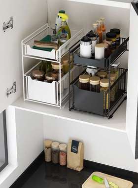 折叠厨房置架地式厨下推拉橱品柜收纳CGV架下水物槽厨房落用收纳