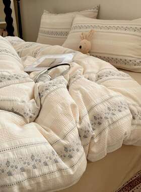 简WTT6约纹0s全棉水洗棉四件套纯棉提花品柔软条被套三件套床上用