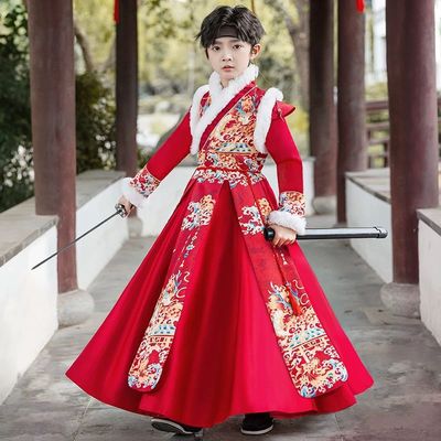 汉服男童冬季加绒2025儿童唐装新中式帅气少爷公子国学演出服古风