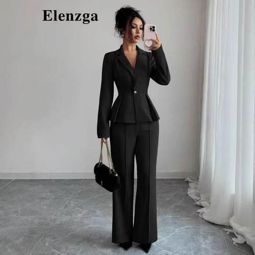 Two-piece women's Formal black lapel multi-button