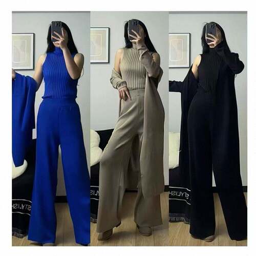 Trendy Knit Turtle Neck Tank & Wide Leg Trousers With