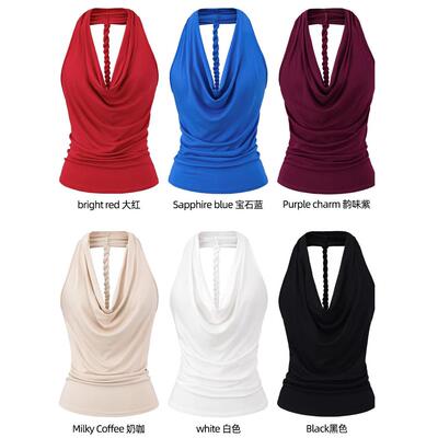 Women's Minimalist Solid Color Hanging Neck Tie Back Halter