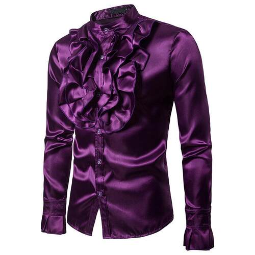 Men's Ruffled Satin Dress Shirt - Vintage Victorian Style