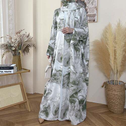 Elegant Long Robe with Full-Body Ink Painting Soft