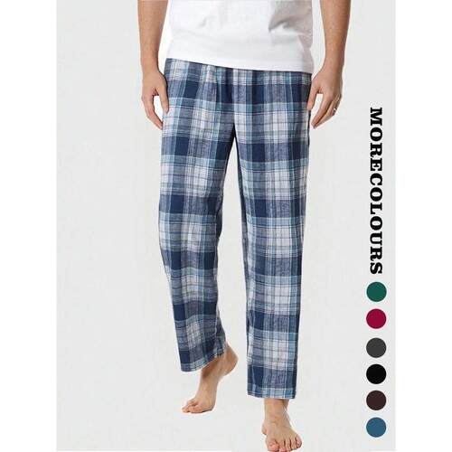 Plaid Fitted Sleep Pants Casual Comfortable Homewear