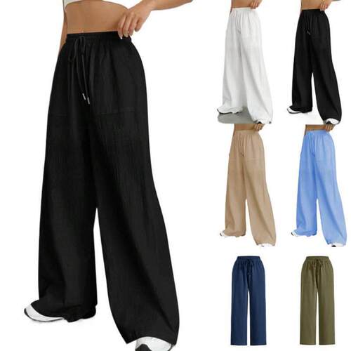 Women's Solid Color Wide Leg Adjustable Drawstring Pants