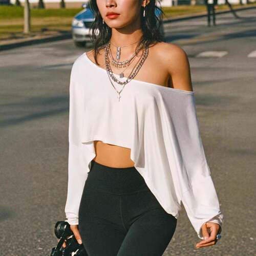 Women's Athleisure Off-Shoulder Oversized T-Shirt. Sexy