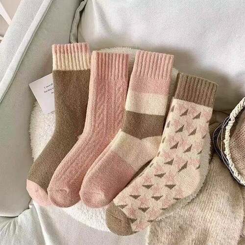4 Pairs Women's Thickened Mid-Crew Socks Warm and Comfy