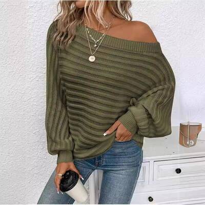 Women's Textured Asymmetrical Neck Sweater  Casual Long