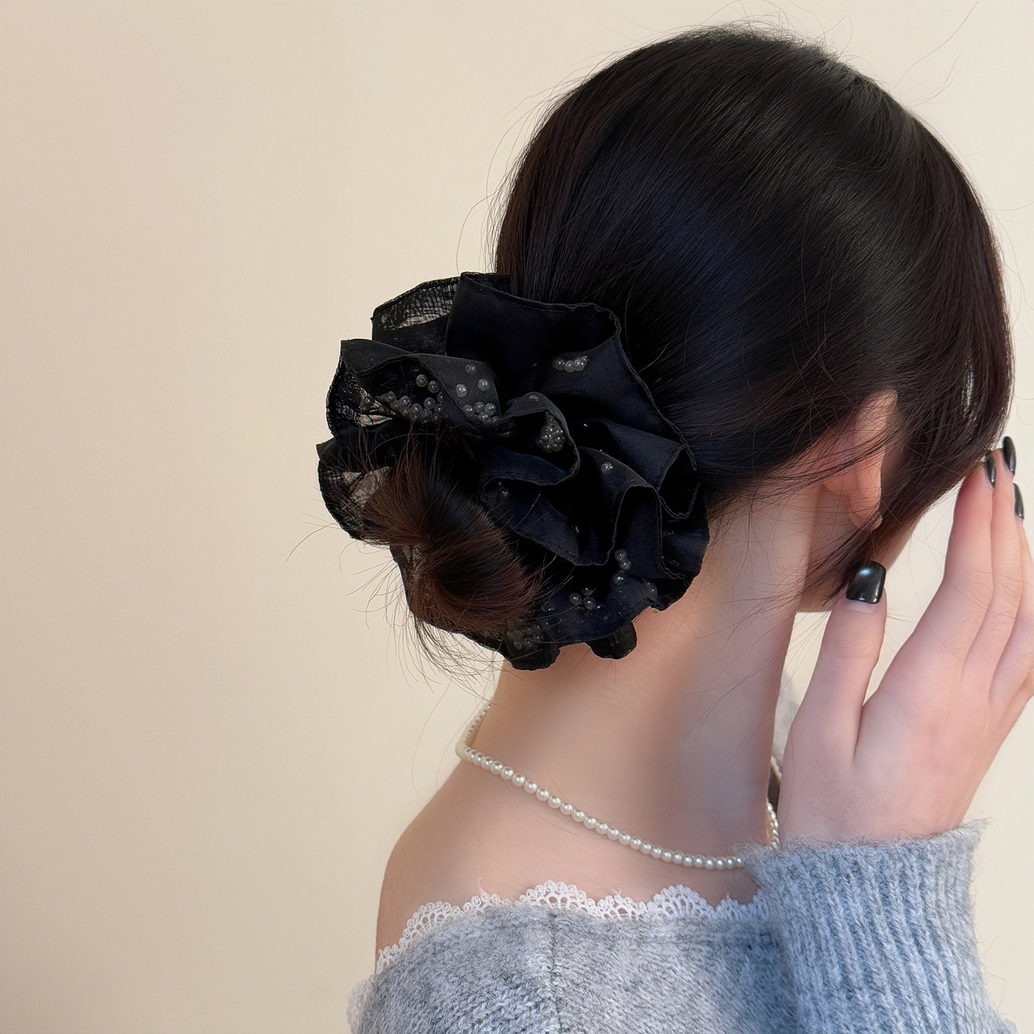 轻盈百搭网纱双层大肠发圈女高级感日韩珍珠头花温柔风丸子头发绳,饰品/流行首饰/时尚饰品新,发饰,淘宝优惠券,粉丝福利购,淘宝优惠卷