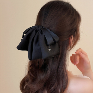 轻奢氛围感黑色点钻蝴蝶结马尾夹优雅百搭水晶抓夹精致高颜值发夹