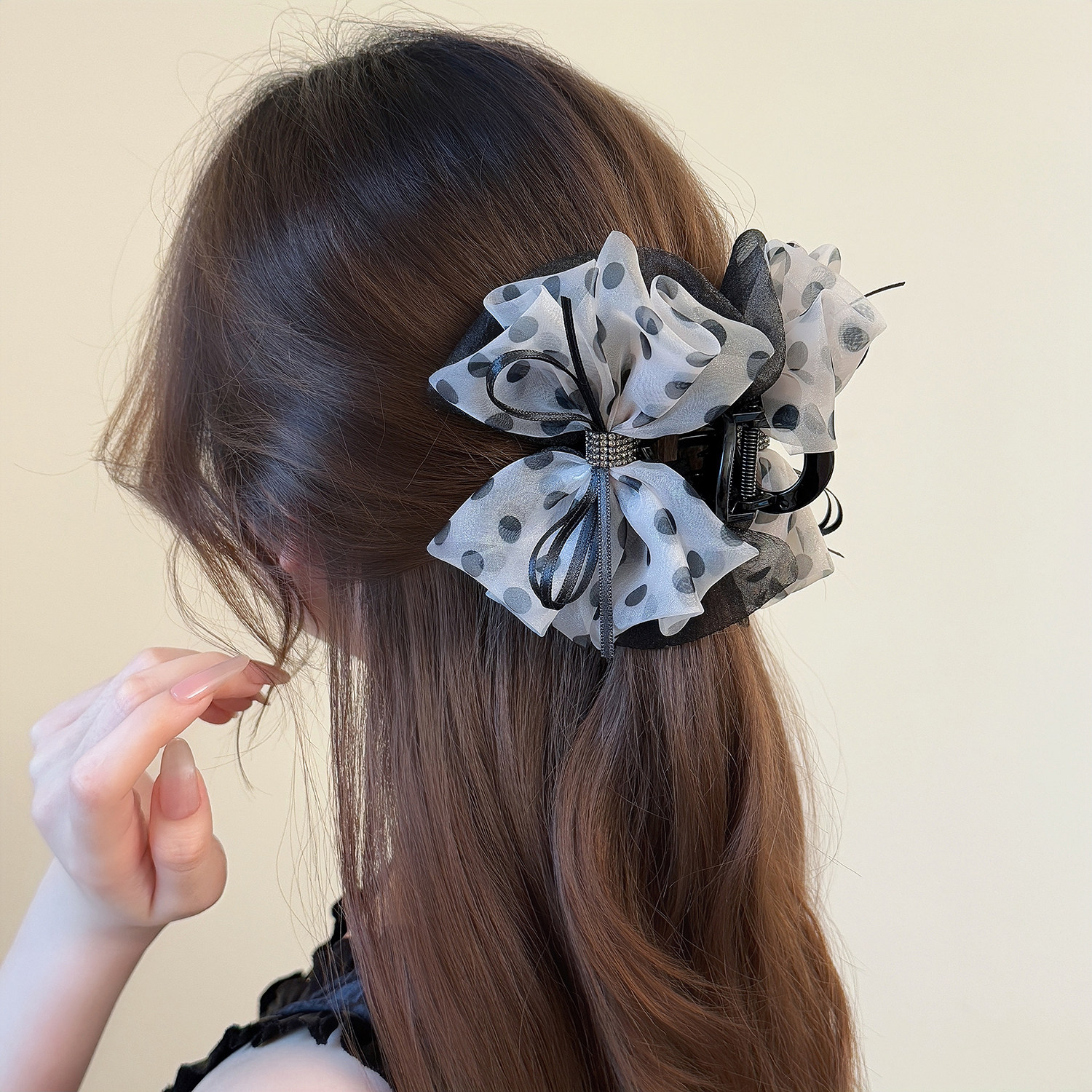 波点网纱多层蝴蝶结抓夹韩式时尚气质鲨鱼夹精致高级感公主风发夹,饰品/流行首饰/时尚饰品新,发饰,淘宝优惠券,粉丝福利购,淘宝优惠卷