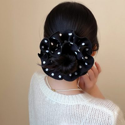 日常百搭锁边波点缎面发圈